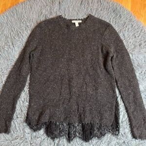Autumn Cashmere Gray Speckled Lace Trim 100% Cashmere Sweater Size M